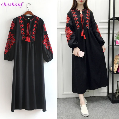 Женское платье с длинным рукавом фонариком цветочной вышивкой|sleeve maxi dress|ethnic