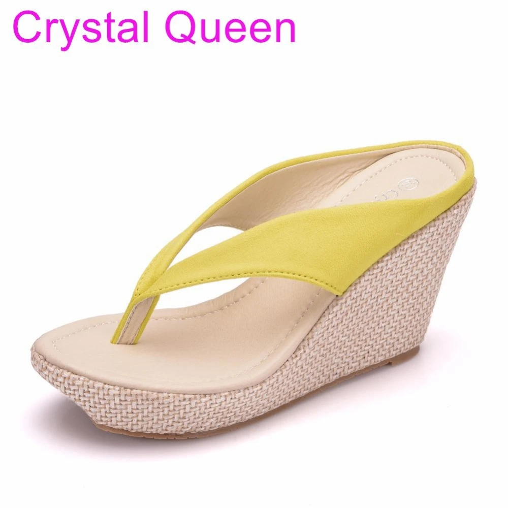 yellow wedge flip flops