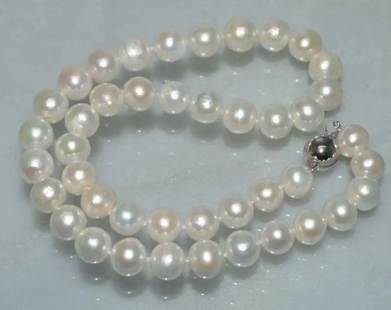

Hot selling free shipping******* Natural Rainbow white 10mm round thick-skinned Pearl Necklace J9525