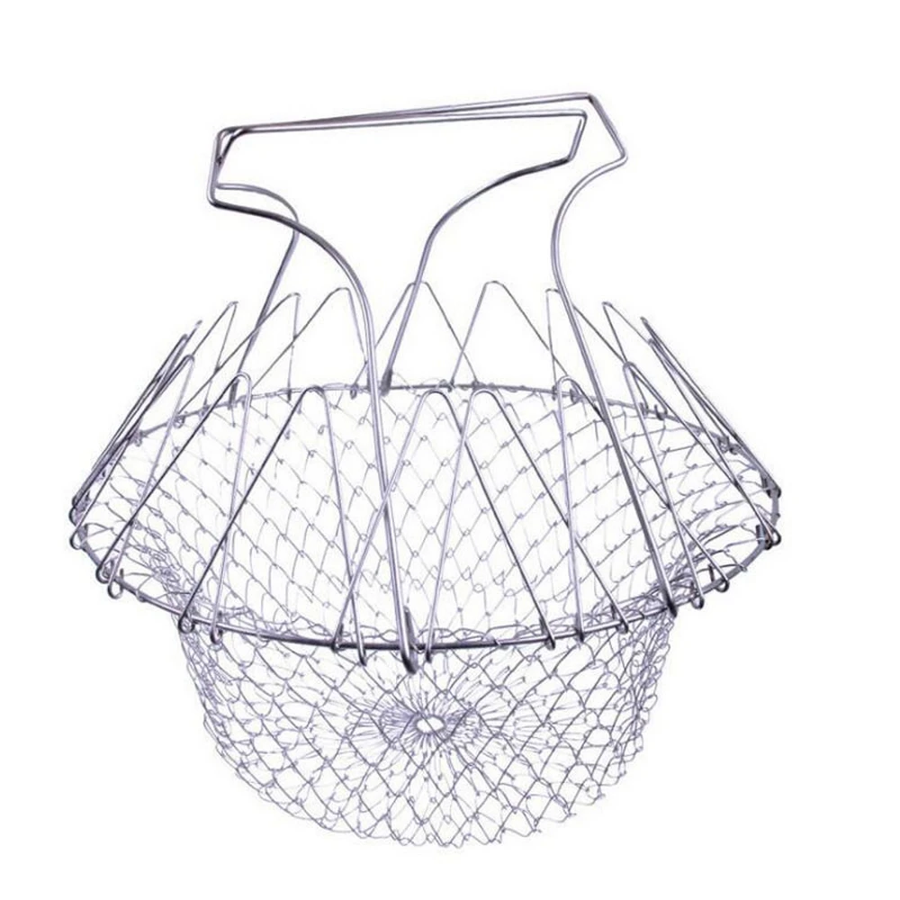 Steam Sieve Mesh Stainless Steel Basket Folding Steaming Cooker Flour Fry French Rinse Wash Fruit Kitchen Cooking Tools