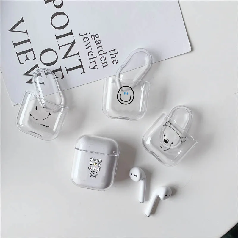 

LAUGH LIFE Hard Earphone Case For Apple Airpods Cover Cute Phiz Smile Transparent Clear Luxury Earphone Case For Airpods Cases
