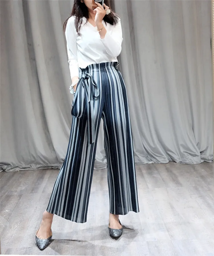 Pantalones Color En Loose Photo Abrir Libre Plisada Gasa Nuevas Envío photo Stock Color Rayas Anchos Femeninos Las Tenedor 76Iqwq0TU