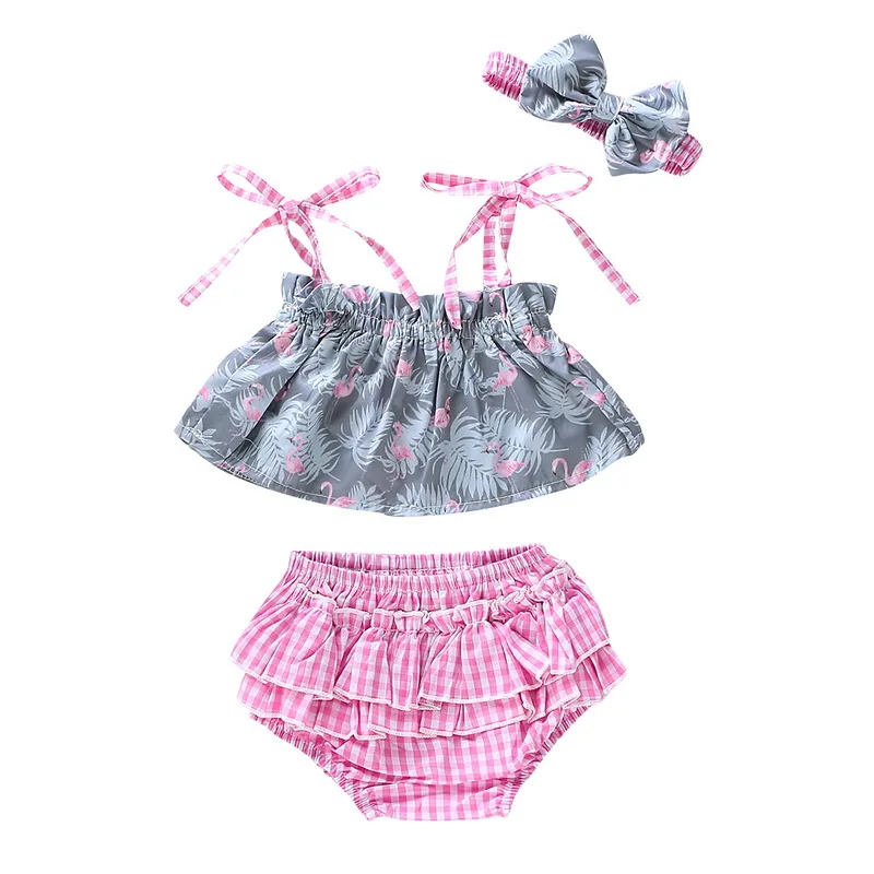 

Newborn Infant Baby Girl Casual Cotton Sleeveless Flamingo Print Tops Shorts+Headwear 3pcs Kids Toddler Baby Girl Clothing D30