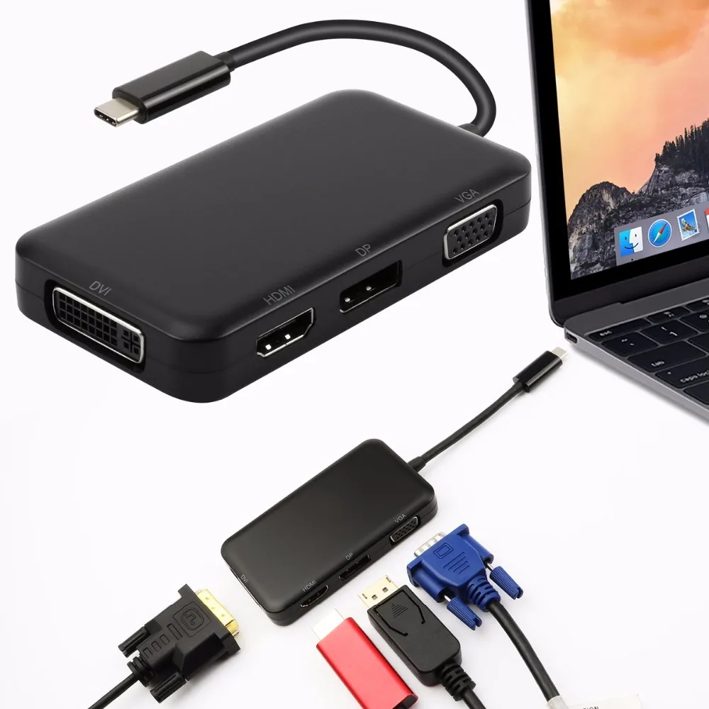 USB C концентратор мужской для DisplayPort DP 4K HDMI 4K DVI VGA 1080P разветвитель концентратор адаптер для MacBook samsung Galaxy S9 type C usb-хаб