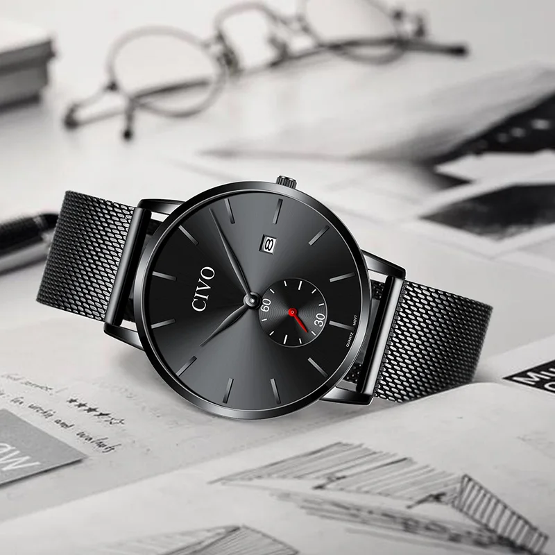 CIVO 2019 Fashion Sports Watches Mens Waterproof Analogue Steel Mesh Strap Quartz Wrist Watches Men Brithday Clock Reloj Hombre