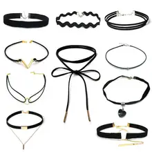 ZOEBER 10 PCS/Set New Gothic Tattoo Leather Choker Necklaces Set for Women Hollow Out Black Lace Necklace Jewelry Collier Chain