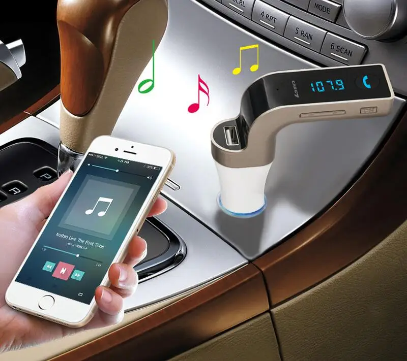 

Time Display 4-in-1 Hands Free Wireless Bluetooth FM Transmitter G7 + AUX Modulator Car Kit MP3 Player SD USB LCD Car Accessorie