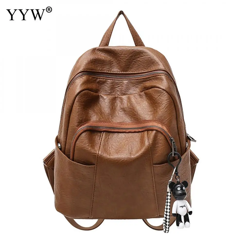 High Quality Brown PU Leather Small Backpack Female Ita Bag School