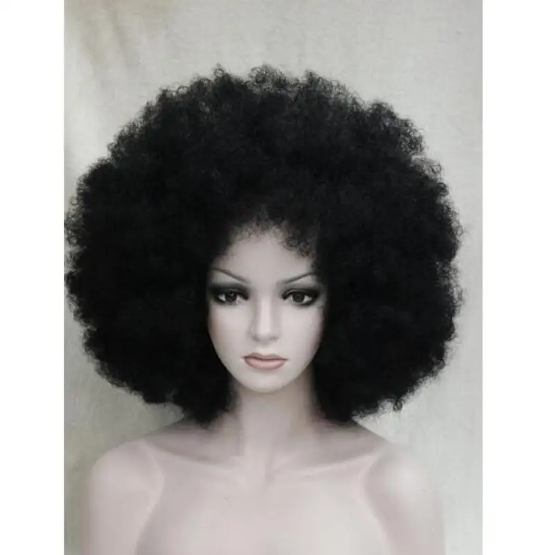 

YU#0028671++BLACK CURLY AFRO WIG CIRCUS CLOWN UNISEX FANCY DRESS FOOTBALL SPORT SUPPORTER