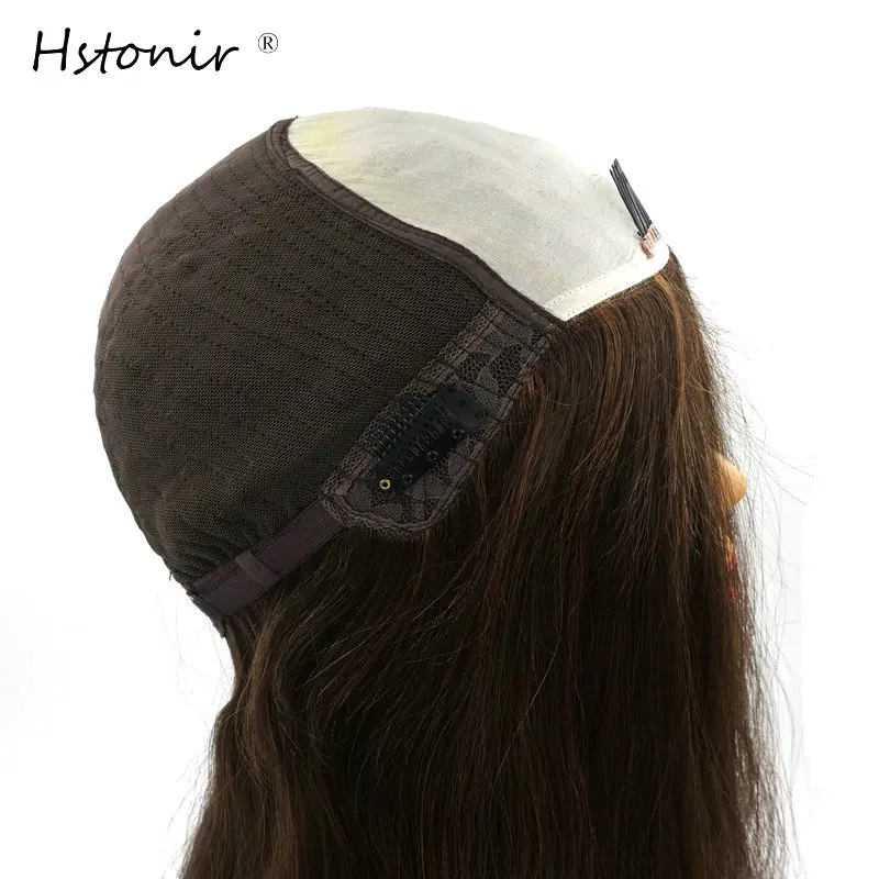 

Hstonir Stock Top Quality Jewish Wig Brown Blond Straight European Remy Hair Silk Base Hair System For Jew J002