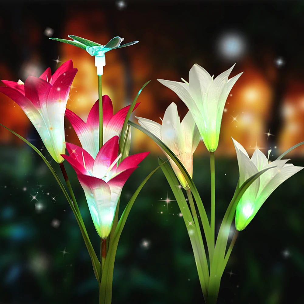 

LED Solar Street Light Outdoor Waterproof Butterfly/Dragonfly Flower Lights 7 Color Christmas Decorative Fence Yard Street Lamps