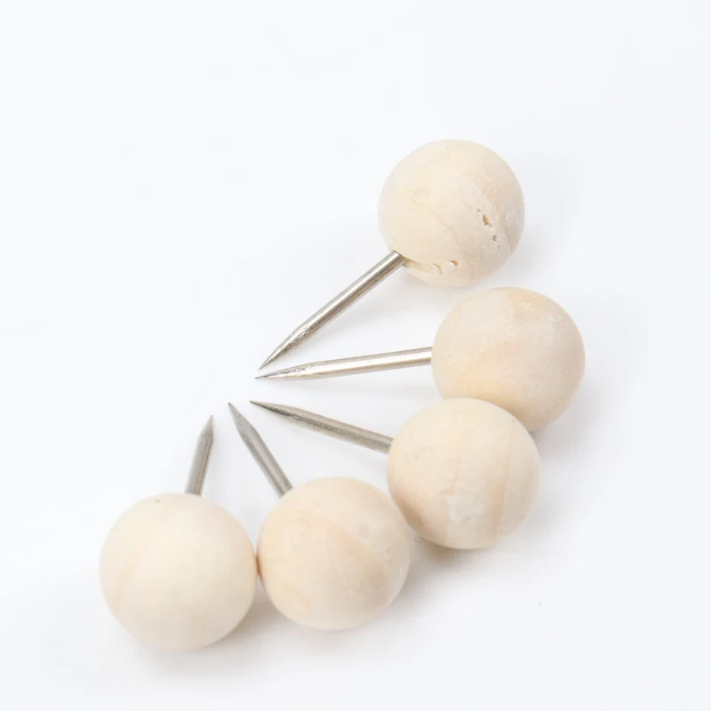 

50pcs Nautral Wood Pushpin Round Ball Shaped Thumbtack Pins for Fixing Pictures Decorative DIY Tool Wholesale 10x19mm