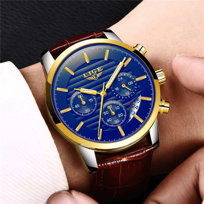 Men Watches Luxury Brand LIGE Multi Function Mens Sport Quartz Watch Man Waterproof leather Business Clock Male Wrist Watch