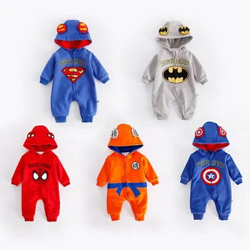 

Winter Thickened Flannel Baby Super Hero Clothing Long Sleeve Hooded Baby Rompers Jumpsuits for Boy The Avengers Infant Overalls