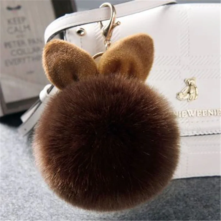 2017 Fur Pom Pom Keychain Fake Rabbit fur ball key chain porte clef pompom de fourrure pompon Bag Charms bunny keychain Keyring 43