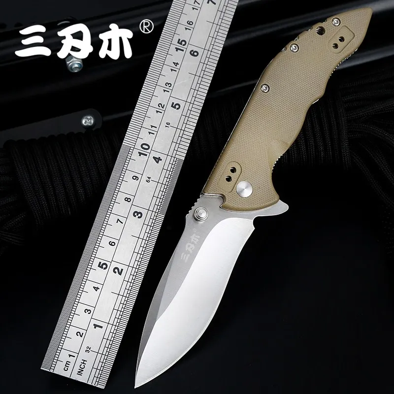 

Sanrenmu 9054 Stainless Steel Pocket Belt Clip Folding Knife G10 Handle Tools Without Lock for Travel Camping and Hunting