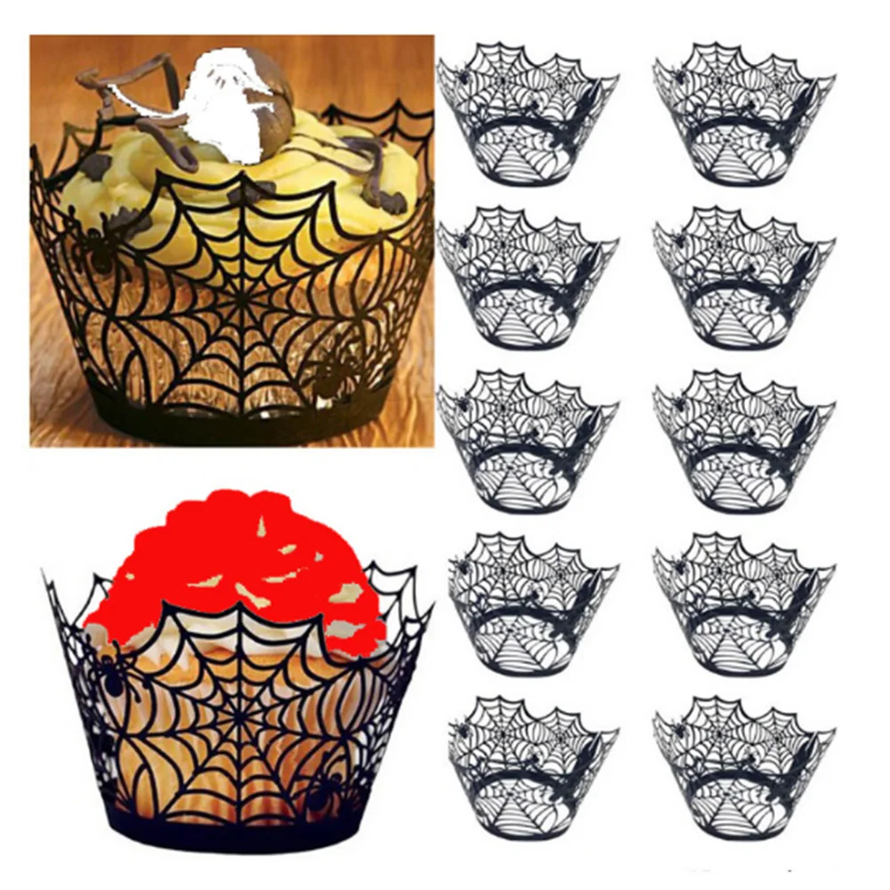 12Pcs Black Cupcake Wrappers Wraps Cup Wrap Liners Party Halloween Supply Prop