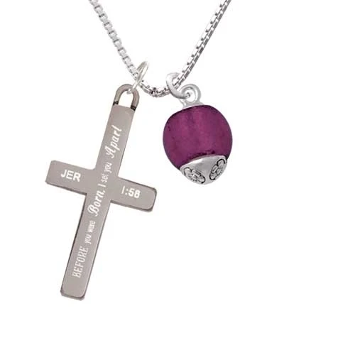 12mm Purple Roller Spinner with Silver Tone Lining Glass Spinner - I Set You Apart - Cross Necklace (1)