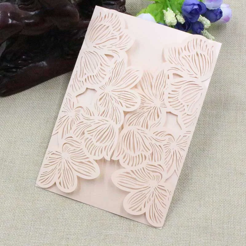  10pcs Wedding Engagement Invitation Card Ivory Red Leaves Pattern Carved Hollow-out Bride and Groom - 32889938460