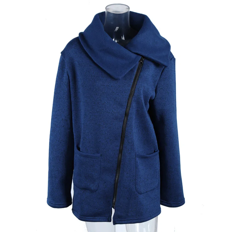 Женская осенне-зимняя одежда, теплая флисовая куртка на молнии, пальто с воротником, повседневная одежда, пальто, топы, женские пальто, толстовки - Цвет: Синий