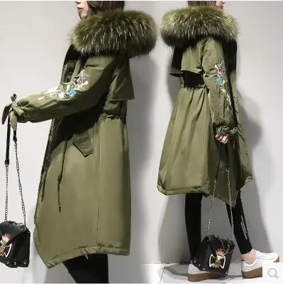Зимнее женское хлопковое пальто большого размера, средней длины, новинка, до колена, мм, хлопковое пуховое пальто, женское высококачественное плотное пальто HY19 - Цвет: ArmyGreen