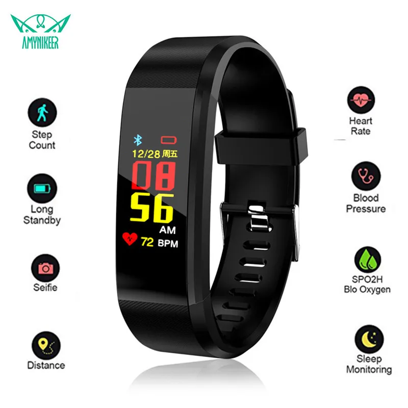 

AMYNIKEER 115 plus smart bracelet color screen fitness tracker heart rate monitor for Android and IOS smartphones PK Y5 C1S