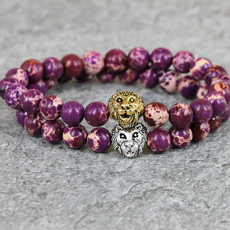 2017 New Design High Grade Jewelry 8mm Pink Sediment Stone Bead Bronze Two Color Lion Charm Hand Bracelet | Украшения и