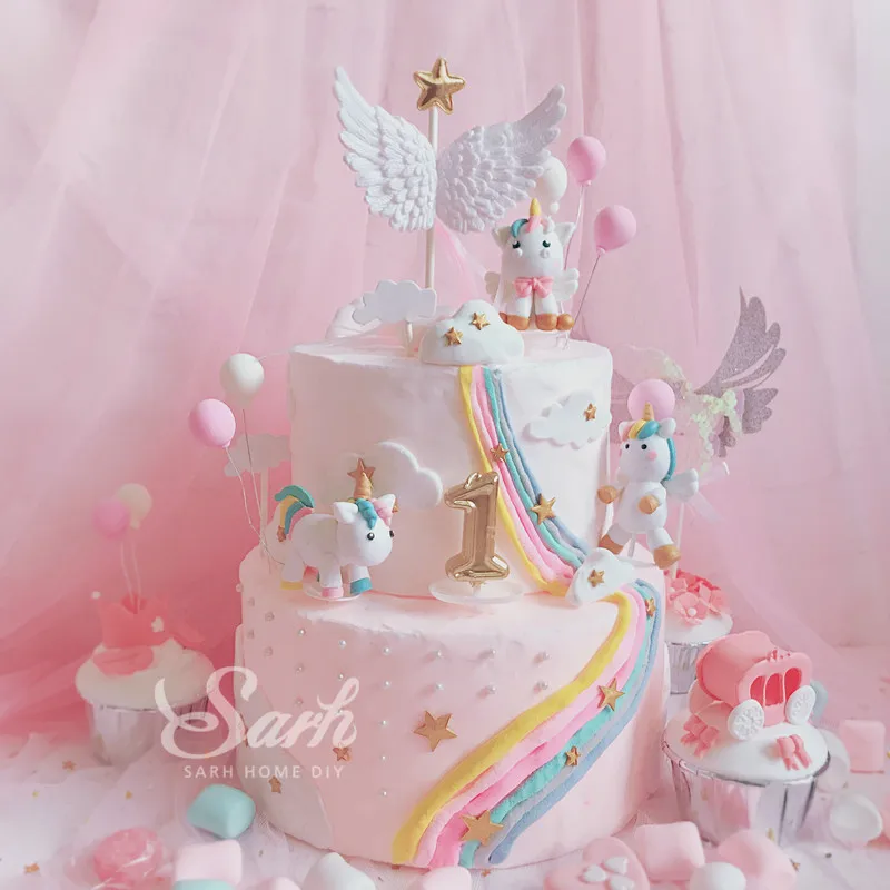 Розовый Белый Единорог Коллекция украшения торта Крыло ангела шар Топпер для торта вечерние украшения десерт прекрасный подарок