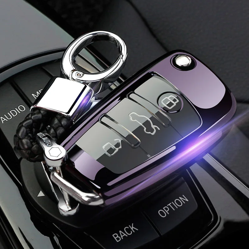 Автомобильный ключ чехол для audi a4 b6 a3 a6 c5 c6 b8 b7 q5 b5 q7 3 кнопки дистанционного Авто Складной флип ключ Мягкий ТПУ ключ чехол для ключа цепи - Название цвета: PURPLE BUCKLE