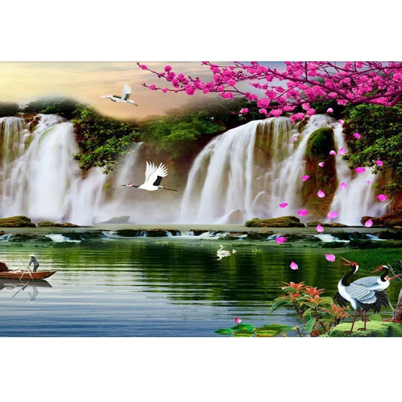 New Style 5d Diy Diamond Mosaic Mazayka Painting Diamond Embroidery 3D Round Patterns Cross Stitch waterfall Landscape series (1)