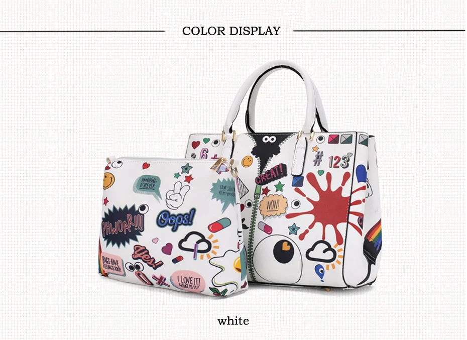 Женская сумка дизайнерский бренд Граффити Печатный Большая Сумка через плечо композитная сумка 2 шт мультфильм большой глаз сумка