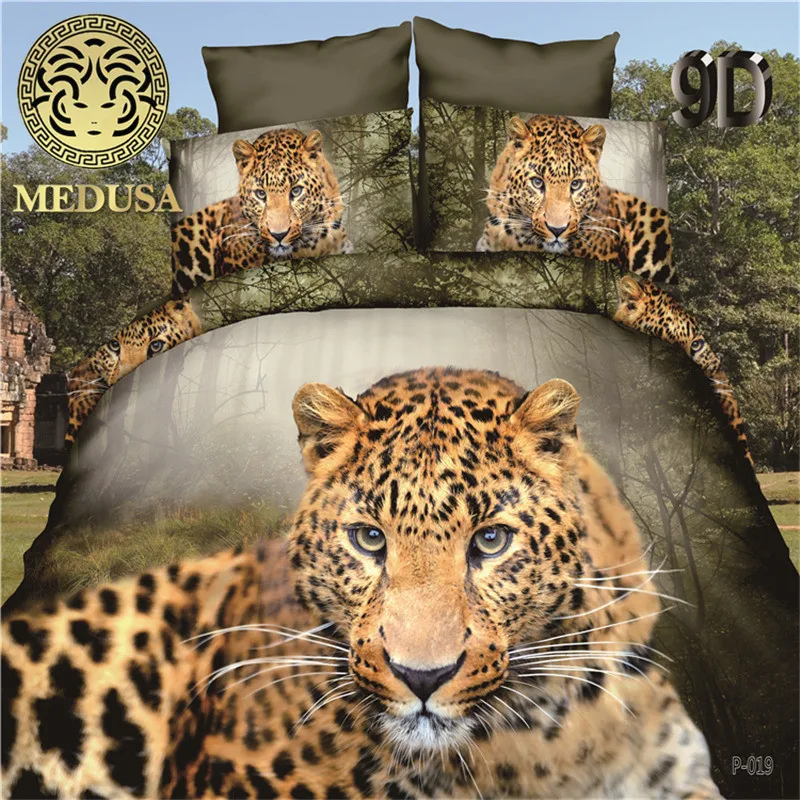 

Medusa 3d digital leopard bedding set doona/duvet cover bed sheet pillow cases 4pcs queen size bed linen set