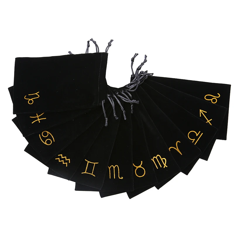 

1PC 19.5cm X 11cm 12 Constellations Mini Jewelry Drawstring Package Velvet Tarot Card Storage Bag Board Game Cards Bag