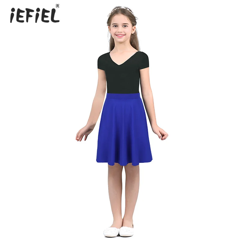 

iEFiEL Fashion Big Girls Solid Color Tutu Skirt Lightweight Stretchy Knee Length Full A-Line Casual Party Skater Skirt