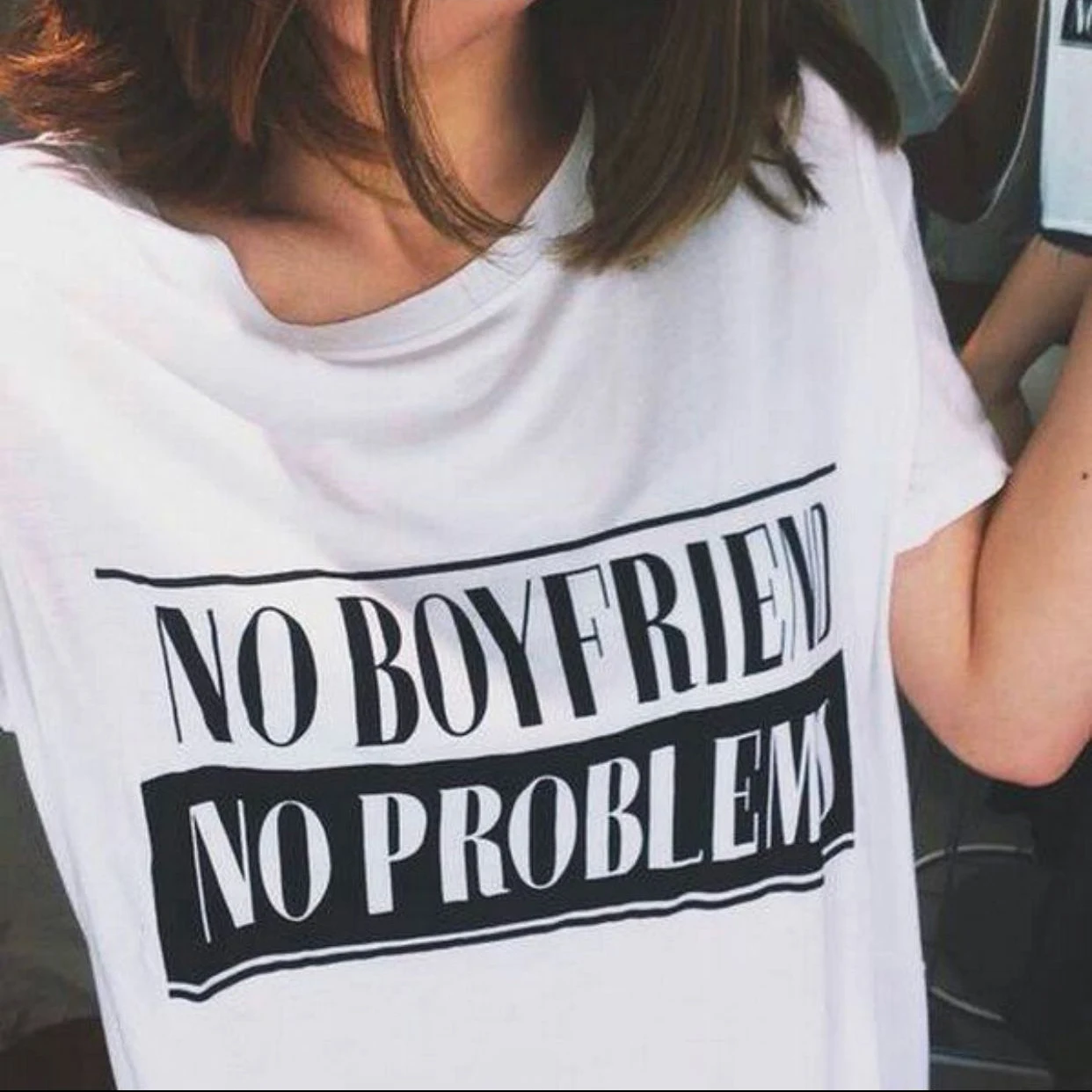 

NO BOYFRIEND NO PROBLEM Letter Women O Neck T Shirts Printing Fashion Tops Tee White Harajuku Short Sleeve T-shirts