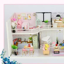 Ручной работы DIY Деревянный Кукольный дом розовая Мелодия миниатюрный детский Кукольный Дом С Пылезащитным покрытием украшение подарок для взрослых интеллект