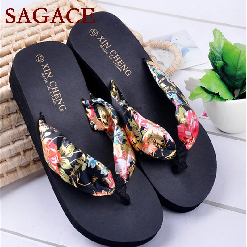 

Bohemia Floral Beach Sandals Wedge Platform Thongs Slippers Flip Flops p# dopship