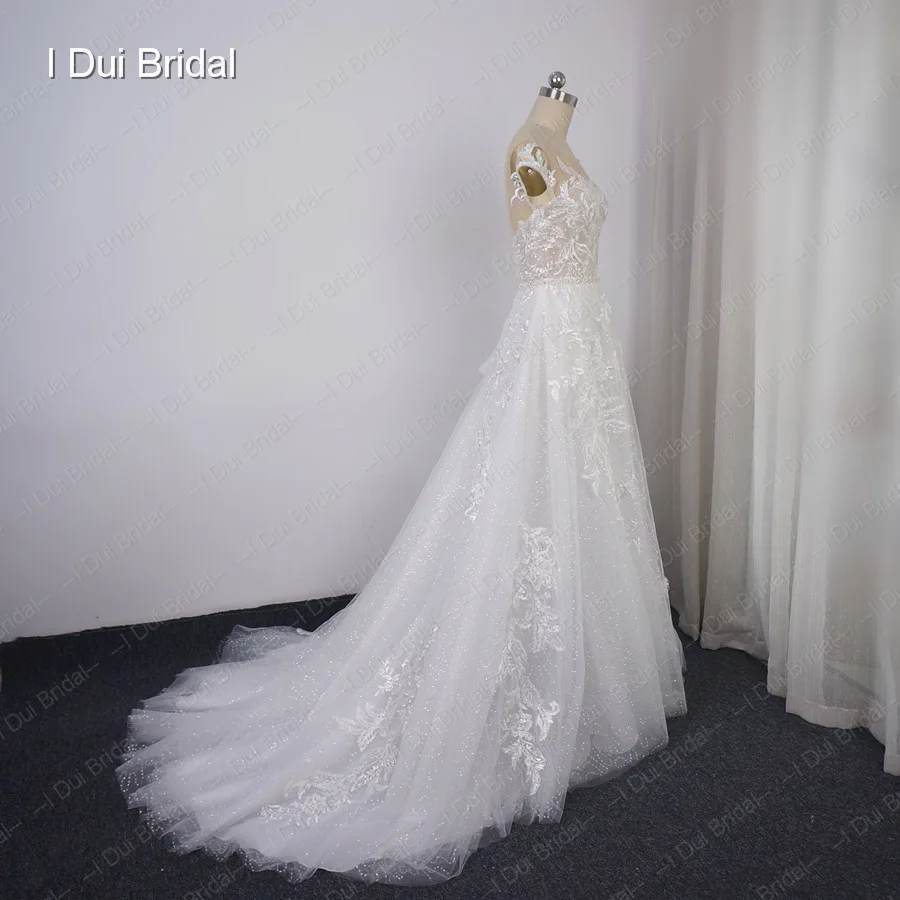 Свадебное платье с рукавами-крылышками, украшенное блестками, Кружевная аппликация, свадебное платье