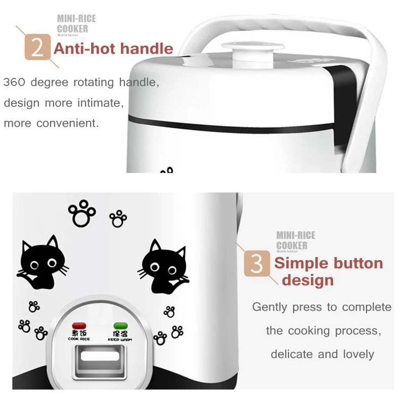 DMWD 110V/220V Mini Electric Rice Cooker Food Cooking Machine Eggs Meal Steamer Porridge Soup Stew Pot Heating Lunch Box Warmer