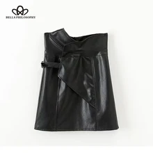 Bella Philosophy Весенняя женская Повседневная однотонная черная юбка модная прямая женская мини-юбка женская юбка из искусственной кожи