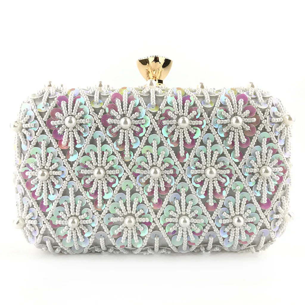 Высококачественная маленькая Летняя женская украшение Блестки клатчи вечерние сумки на цепи через плечо вечерние сумочки рюкзак женский#527 - Цвет: White