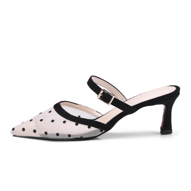 2018 Summer Elegant Lace Mesh Sandals Polka Dot Pointed Toe Gladiator Shoes Woman High Heels Big Size 34-43 Strap Footwear Woman (14)