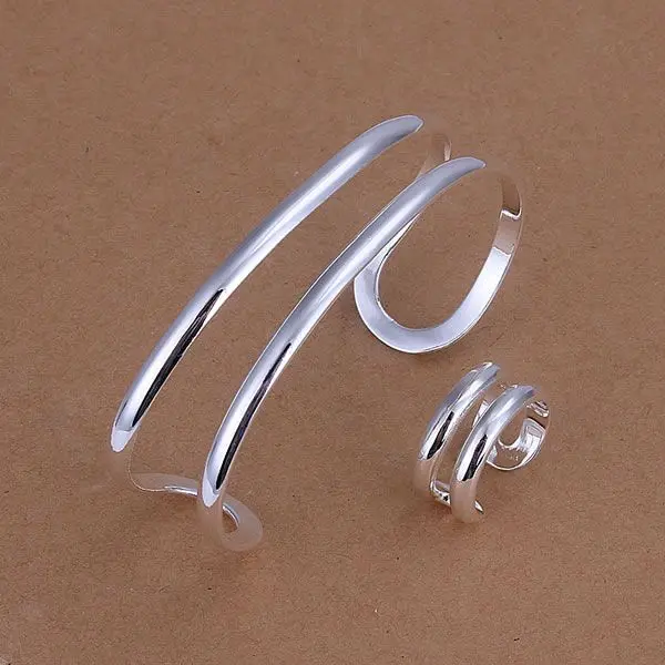 

S233 Silver plated jewelry sets lovely silver Fine jewelry Dual Strands Ring Bangle Free Shipping Charm Gifts Fashion Jewelry