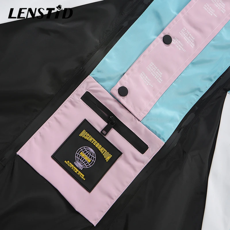 LENSTID Harajuku Jacket Men Hip Hop Streetwear Retro Jacket Windbreaker Pocket Autumn 2019 Vintage Color Block Track Jacket Coat
