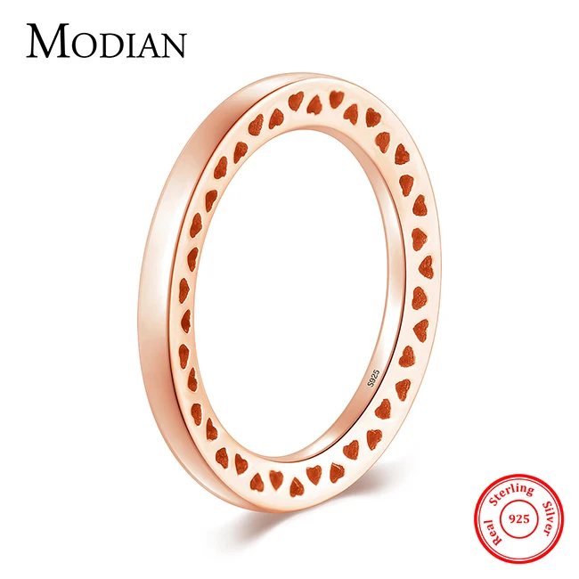 Modian, 3 цвета, настоящее 925 пробы, Серебряное сердце, кольца, простые, штабелируемые, модные, инстаграм, ювелирные изделия для женщин, тонкая пара Gfit - Цвет основного камня: Rose Gold Plated