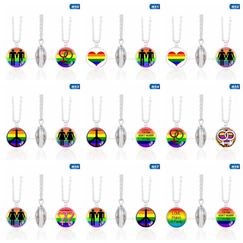 Двухстороннее ожерелье с подвеской для геев Прайд Мода LGBT Collares Радужный цветной узор талисманы Bijoux длинноцепочечный котел