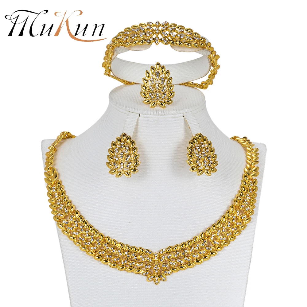 

MUKUN Nigerian Wedding necklace set Bridal Gift Arabic dubai jewelry sets Fashion Women Anniversary african beads jewelry set