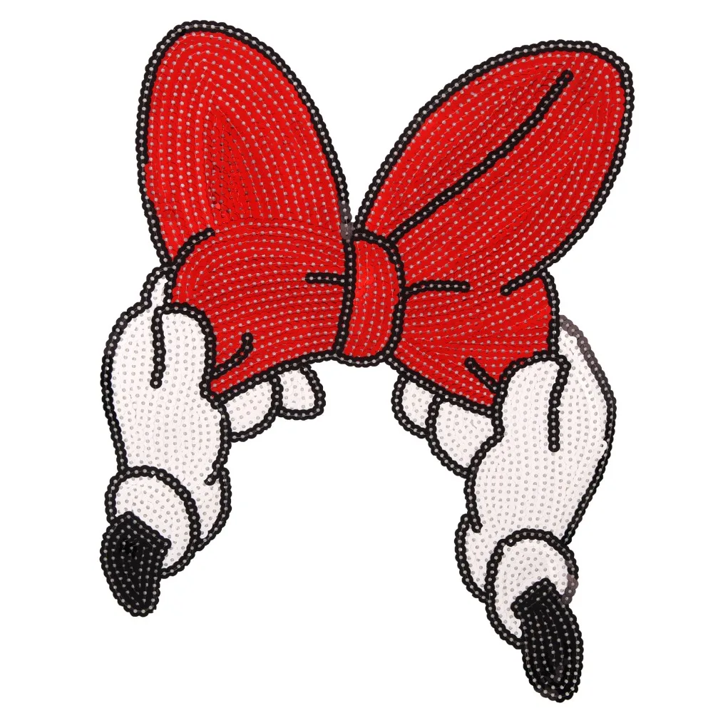 

hey!Large size sequins Embroidered Minnie bowknot patches Iron Sewing on Clothes Apparel Bags DIY Garment accessories