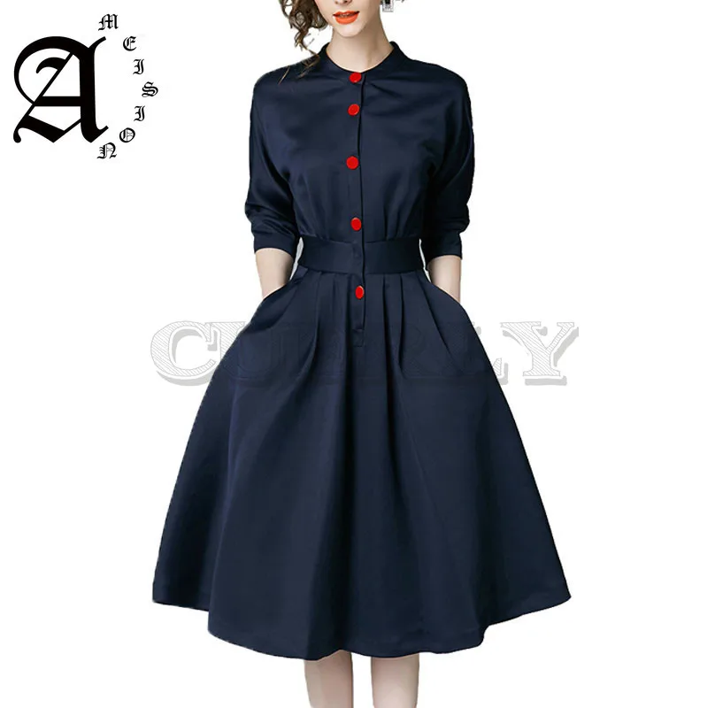 Ameision New Spring Autumn Dresses Elegant Ladies Of Work Business Women Slim 3/4 Sleeve A Line Office Wear Dress | Женская одежда