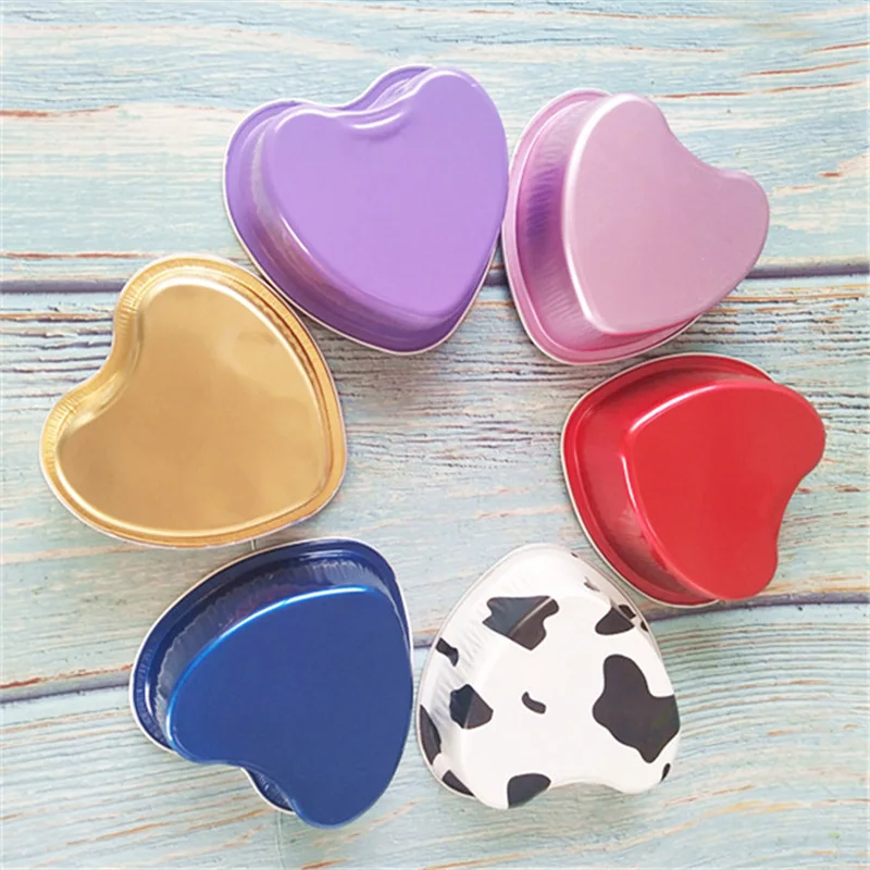 

Heart Shaped Aluminum Foil Cake Box with Lid Pudding Cheese Dessert Packaging Cup for Baking